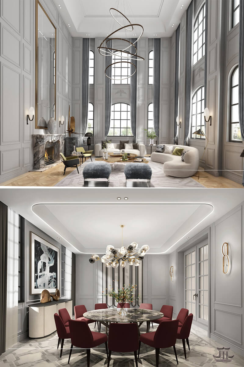 Living room and dining room